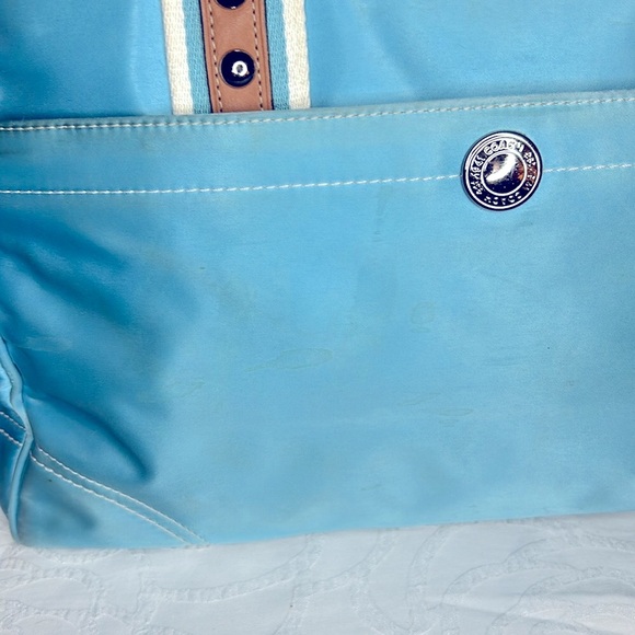 COACH Hampton aqua blue and white double handles nylon/satin satchel.  #F11993 - Picture 5 of 15